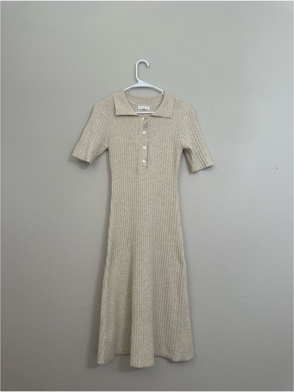 Ribbed Polo Midi Dress in Cream